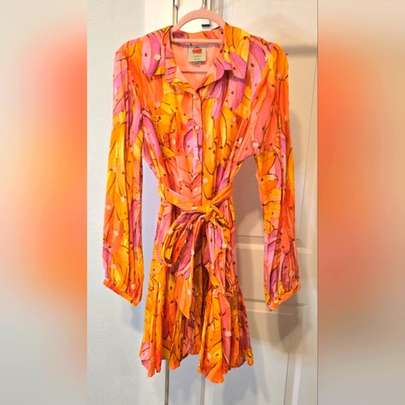 FARM RIO PINK OMBRE BANANAS MINI DRESS Size L - Picture 4 of 6